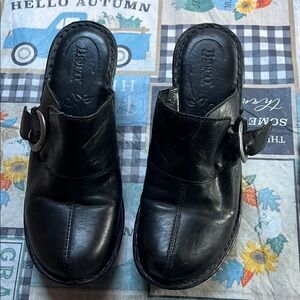 Born Black Leather Slip-On Mules with Silver Buckle Size 8